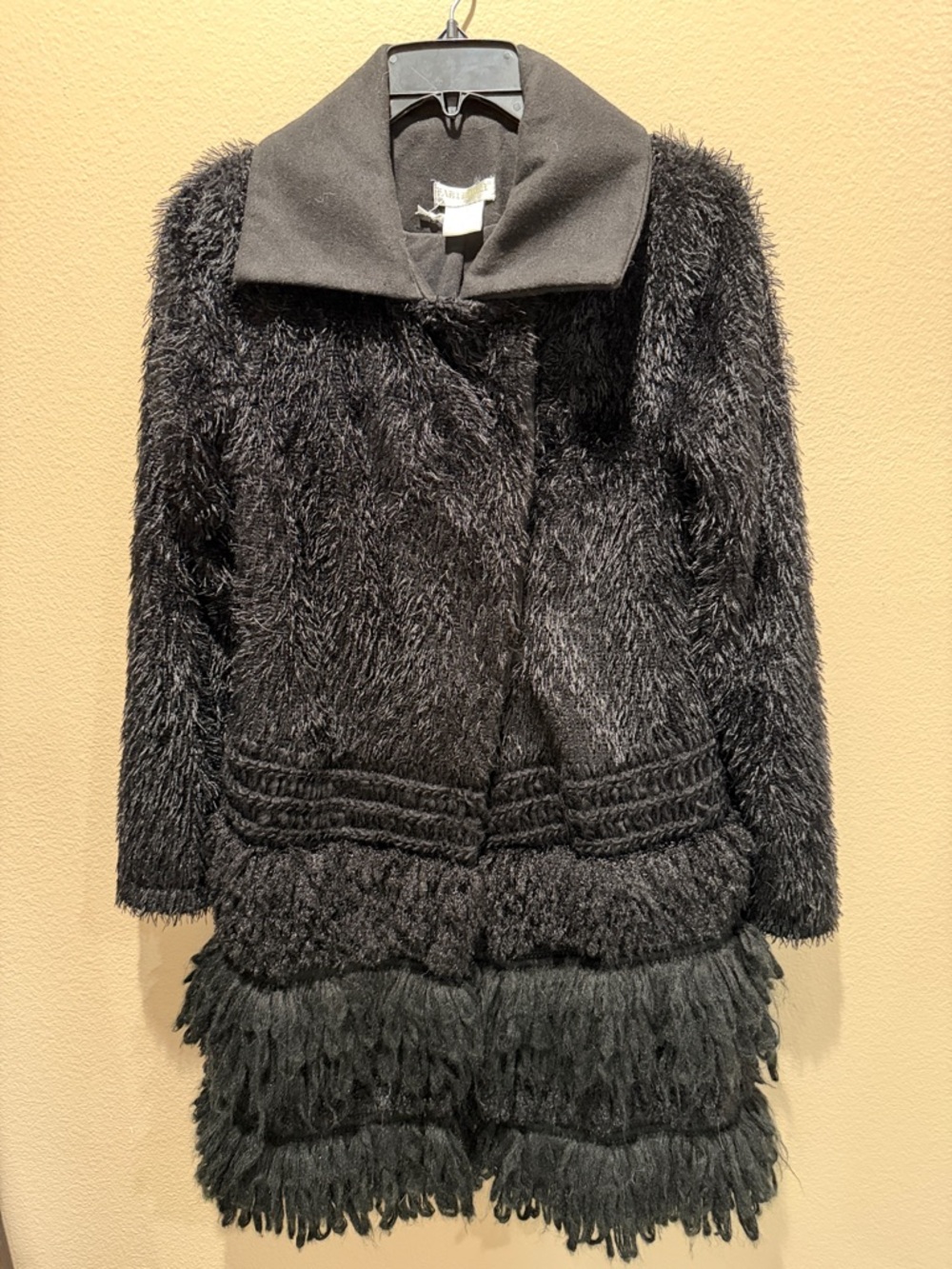 Farinelli Black Llama Faux Fur Shaggy Coat - Goth Boho Festival Vibe